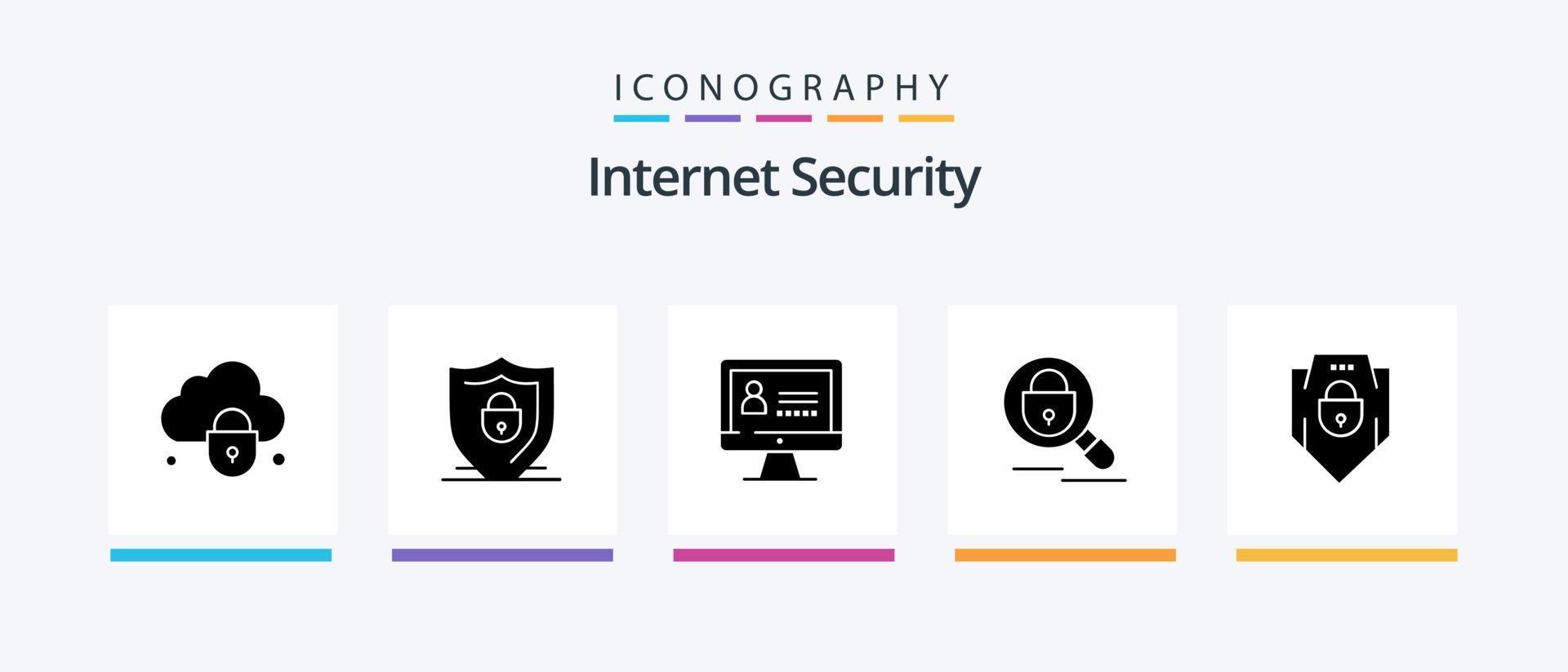 Internet Security Glyph 5 Icon Pack Including shield. internet. computer. internet. research. Creative Icons Design vector