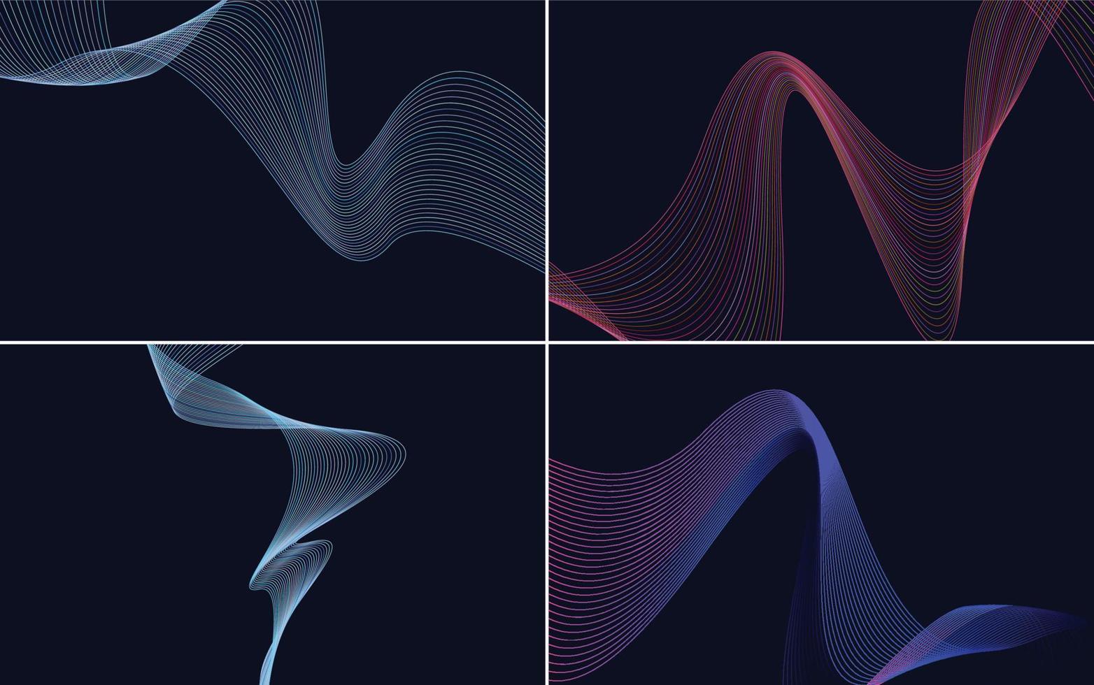Set of 4 geometric wave pattern background Abstract waving line vector