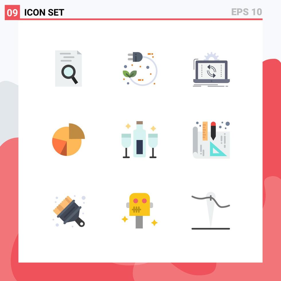 Group of 9 Modern Flat Colors Set for graph diagram data business sync Editable Vector Design Elements