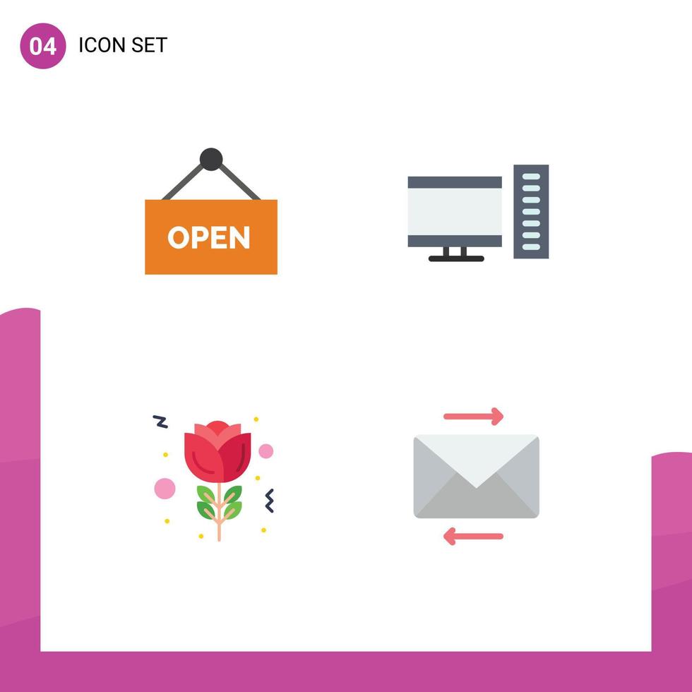 Group of 4 Modern Flat Icons Set for open tulip computer server share Editable Vector Design Elements