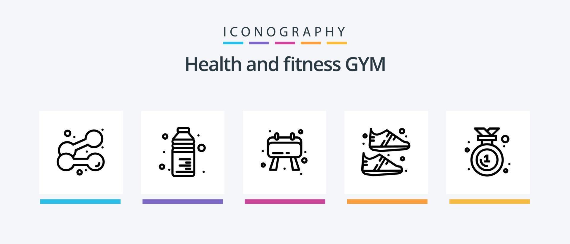 Gym Line 5 Icon Pack Including ladder. stopwatch. sports. muscle. clock. Creative Icons Design vector