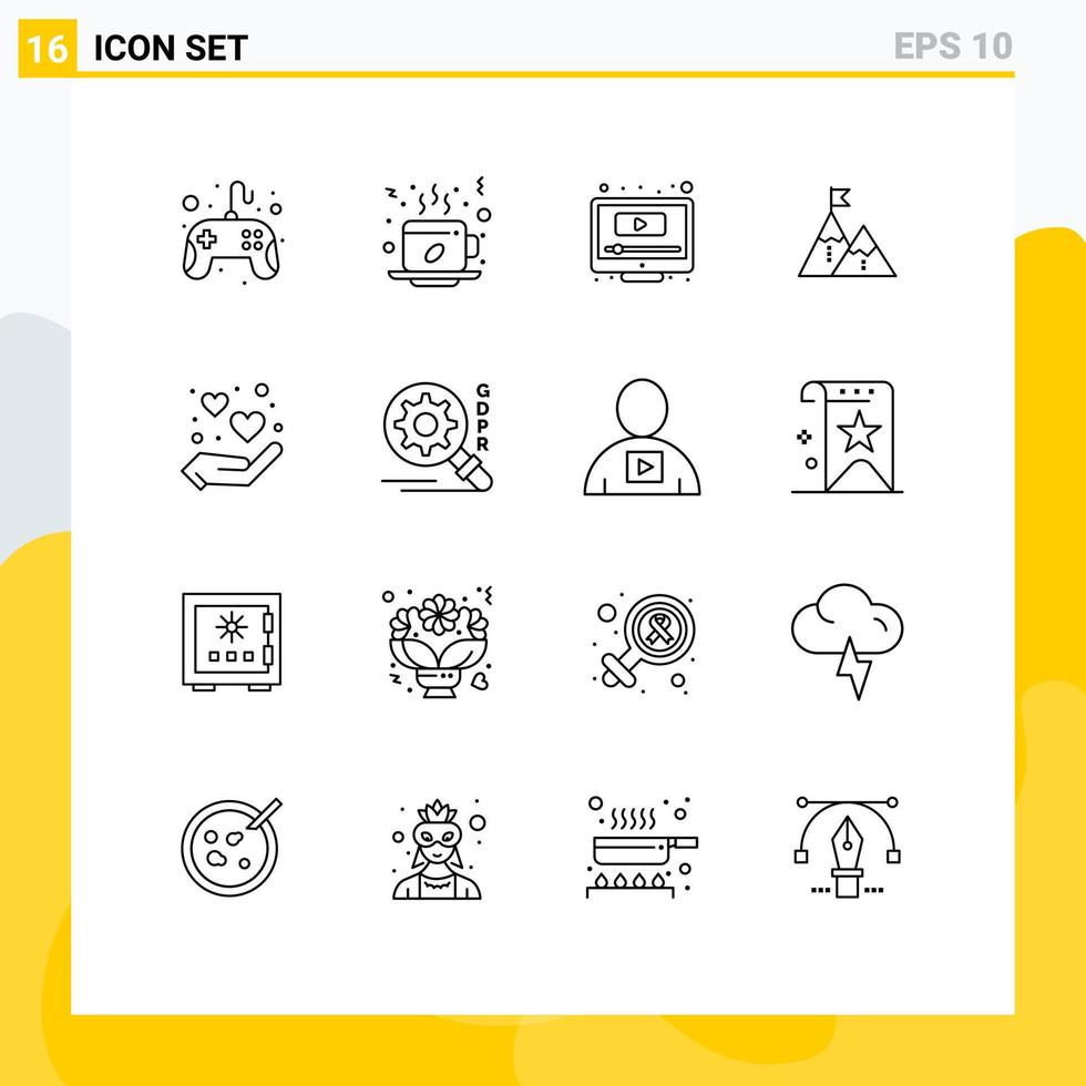 16 Universal Outlines Set for Web and Mobile Applications mission flag hot achievement youtube Editable Vector Design Elements