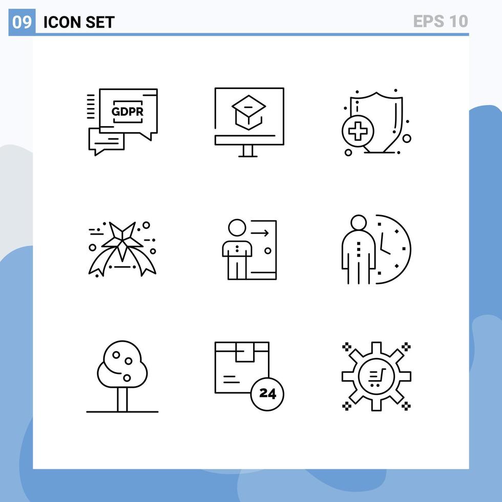Pack of 9 Modern Outlines Signs and Symbols for Web Print Media such as job employee health dismissal friday Editable Vector Design Elements
