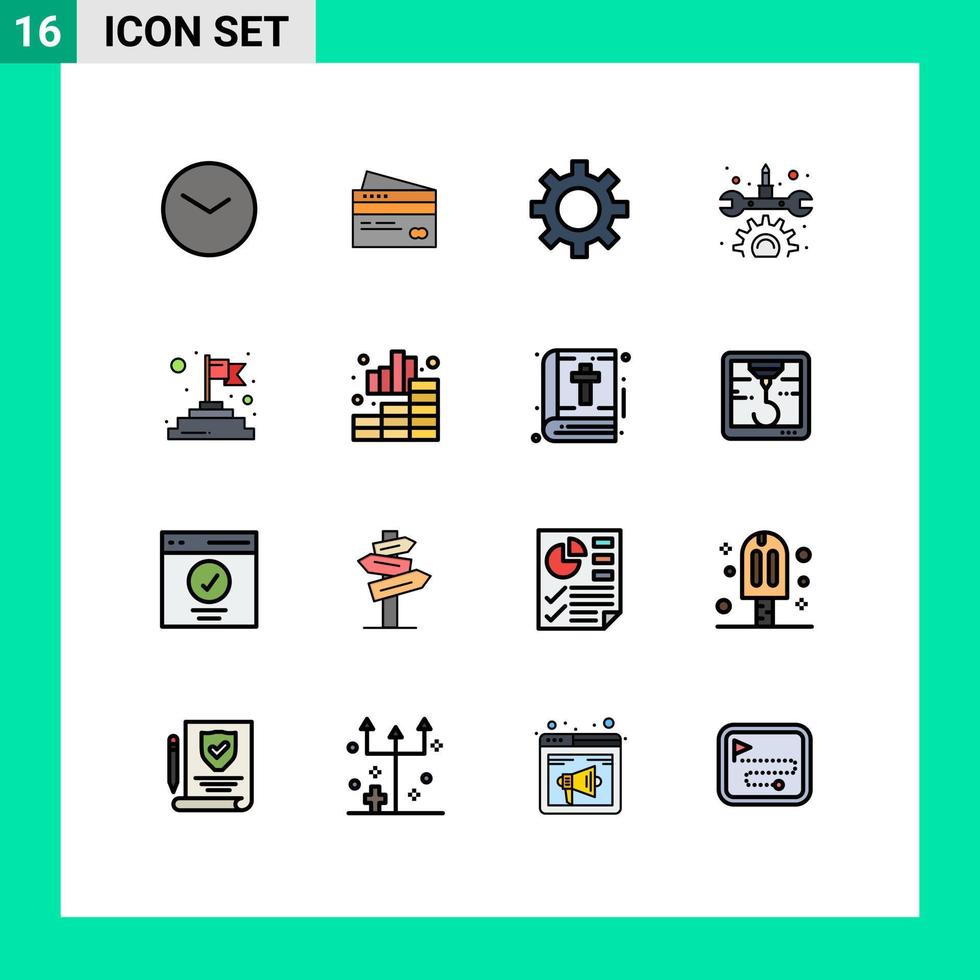 Pictogram Set of 16 Simple Flat Color Filled Lines of repair gear credit setting cog Editable Creative Vector Design Elements