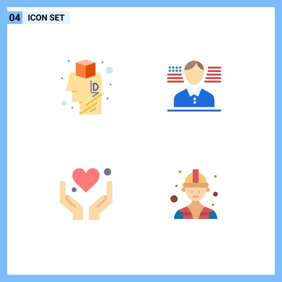 Universal Icon Symbols Group of 4 Modern Flat Icons of brain love idea flag builder Editable Vector Design Elements