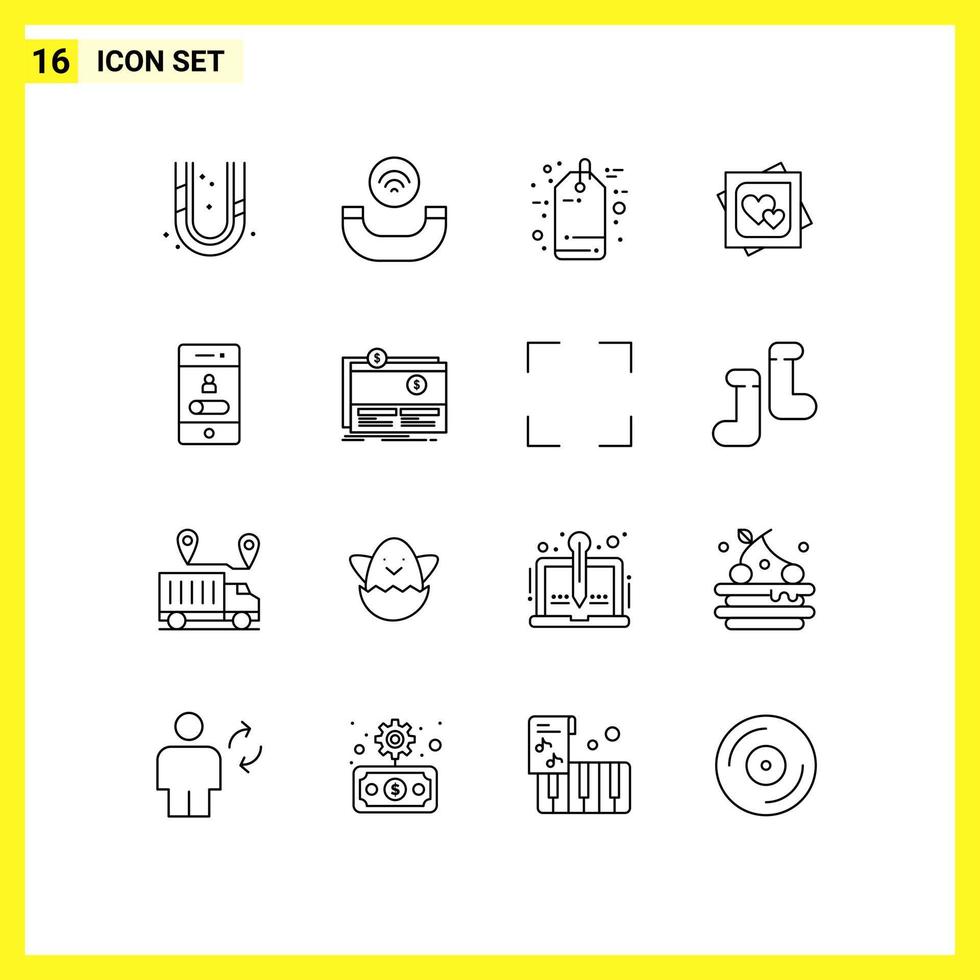 Set of 16 Vector Outlines on Grid for mobile proposal discount marriage card heart Editable Vector Design Elements