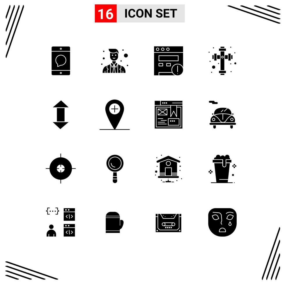 Universal Icon Symbols Group of 16 Modern Solid Glyphs of up arrow police cross celebration Editable Vector Design Elements