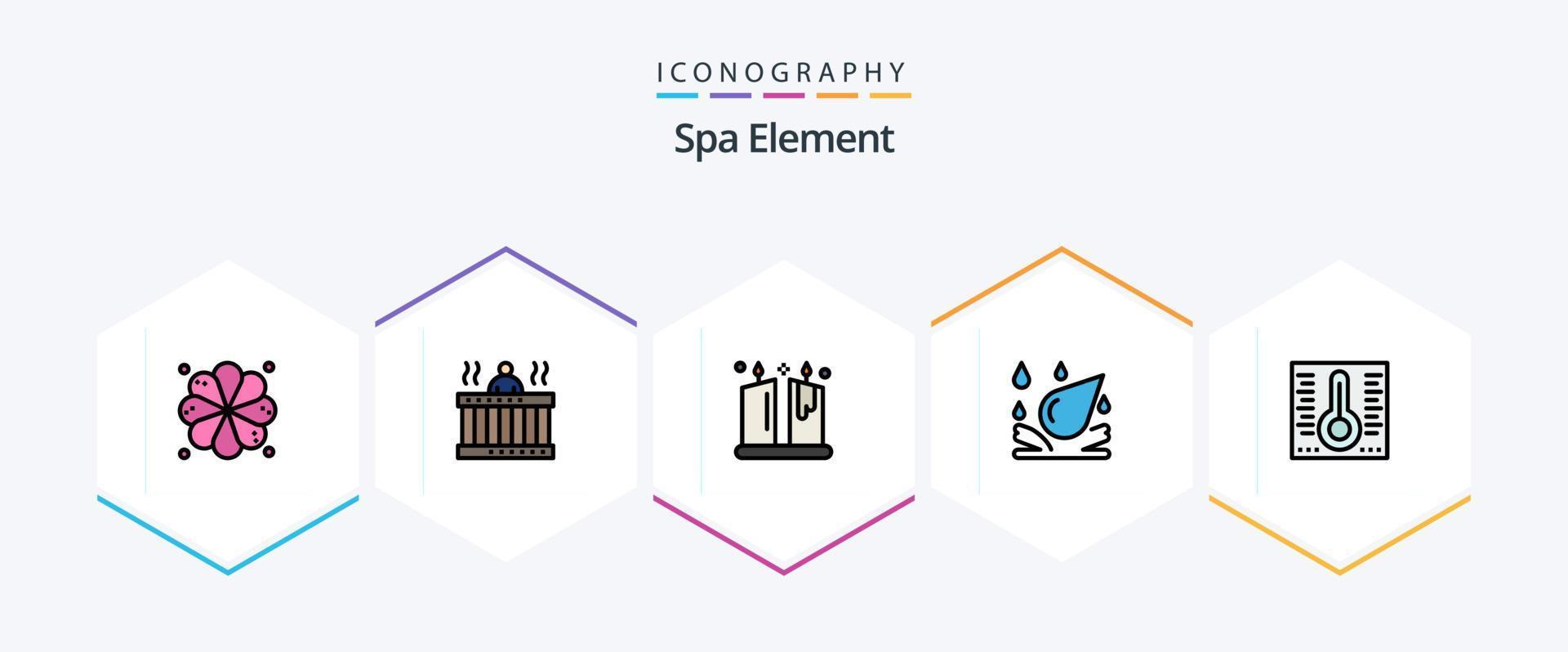 Spa Element 25 FilledLine icon pack including spa. mercury. candle. element. water drop vector