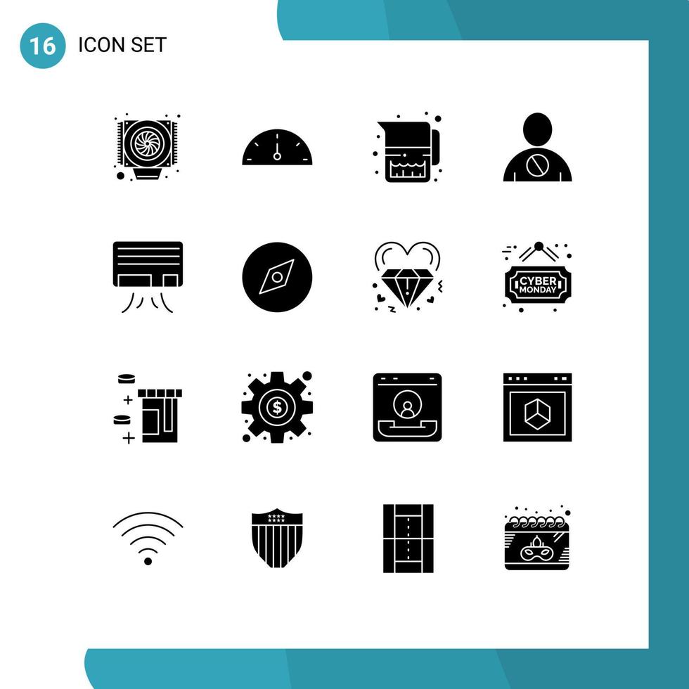 Solid Glyph Pack of 16 Universal Symbols of conditioner ac milk human body Editable Vector Design Elements