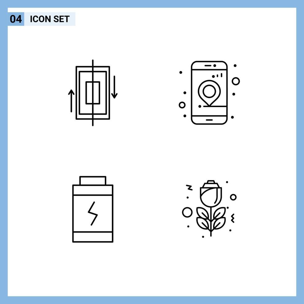 Mobile Interface Line Set of 4 Pictograms of sync battery phone gps power Editable Vector Design Elements