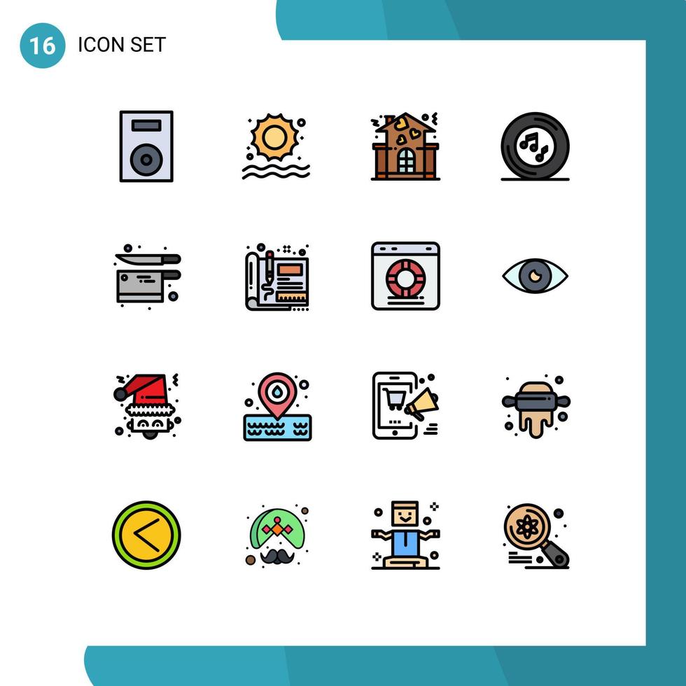 Pack of 16 Modern Flat Color Filled Lines Signs and Symbols for Web Print Media such as cooking player family note music Editable Creative Vector Design Elements