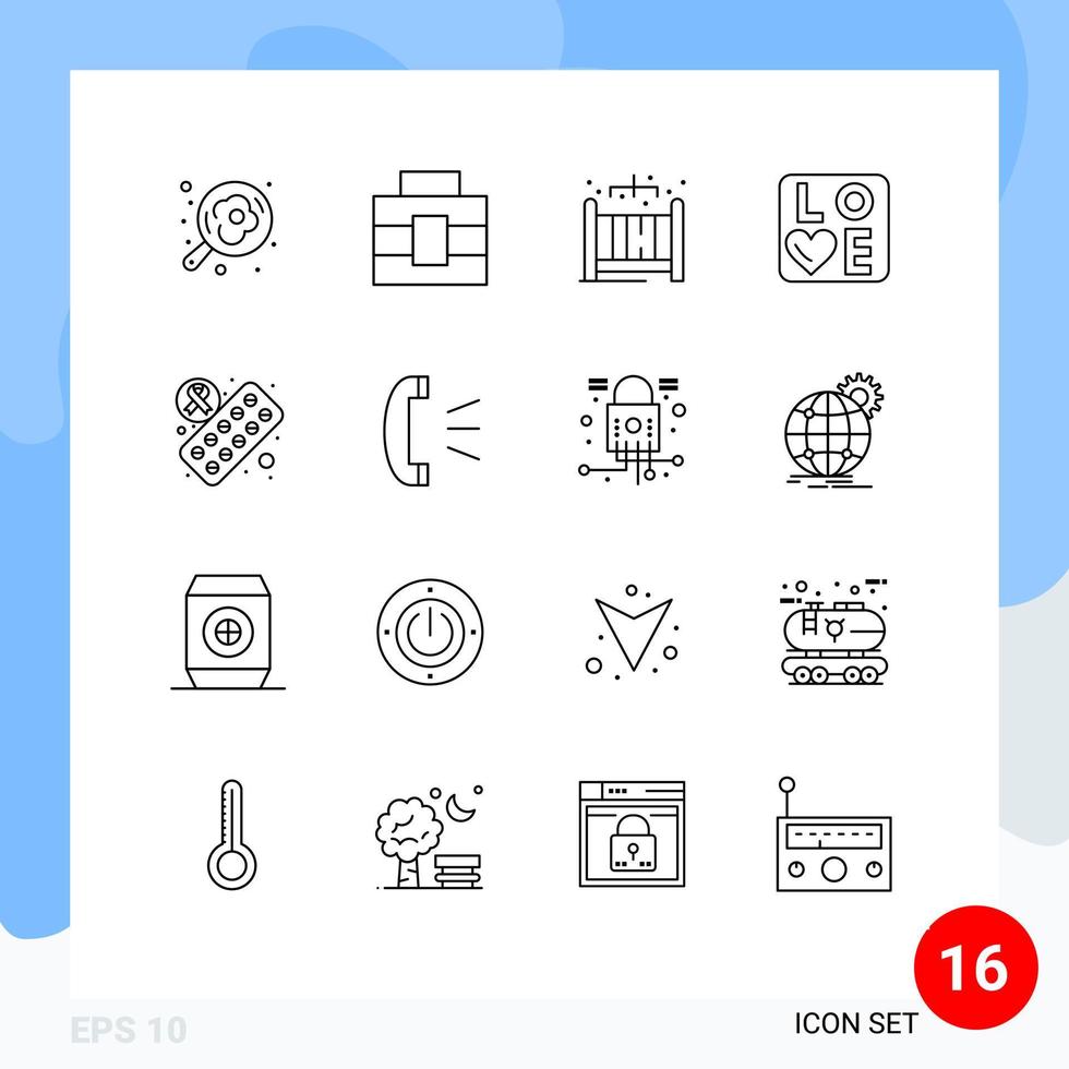 Universal Icon Symbols Group of 16 Modern Outlines of answer medicine living tablet heart Editable Vector Design Elements