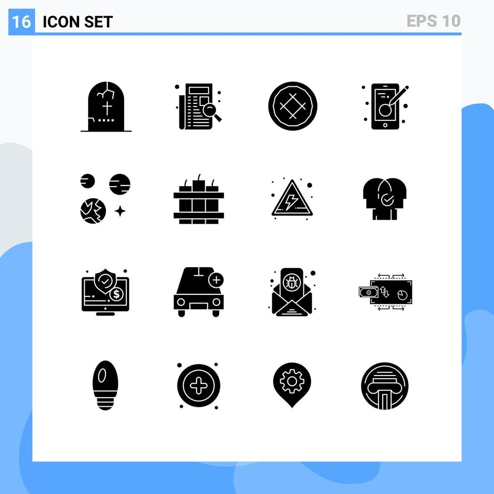 Mobile Interface Solid Glyph Set of 16 Pictograms of designing creativity listing pie dessert Editable Vector Design Elements