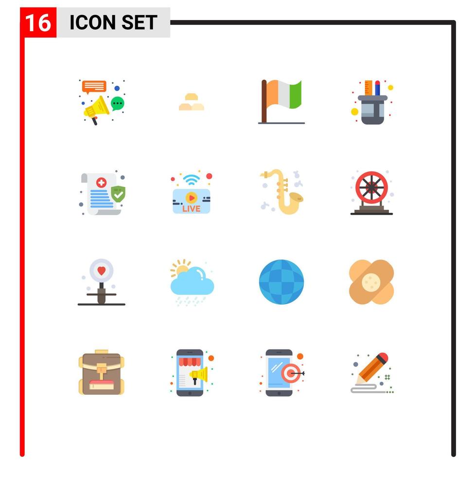 User Interface Pack of 16 Basic Flat Colors of medical pencil box income pencil irish Editable Pack of Creative Vector Design Elements