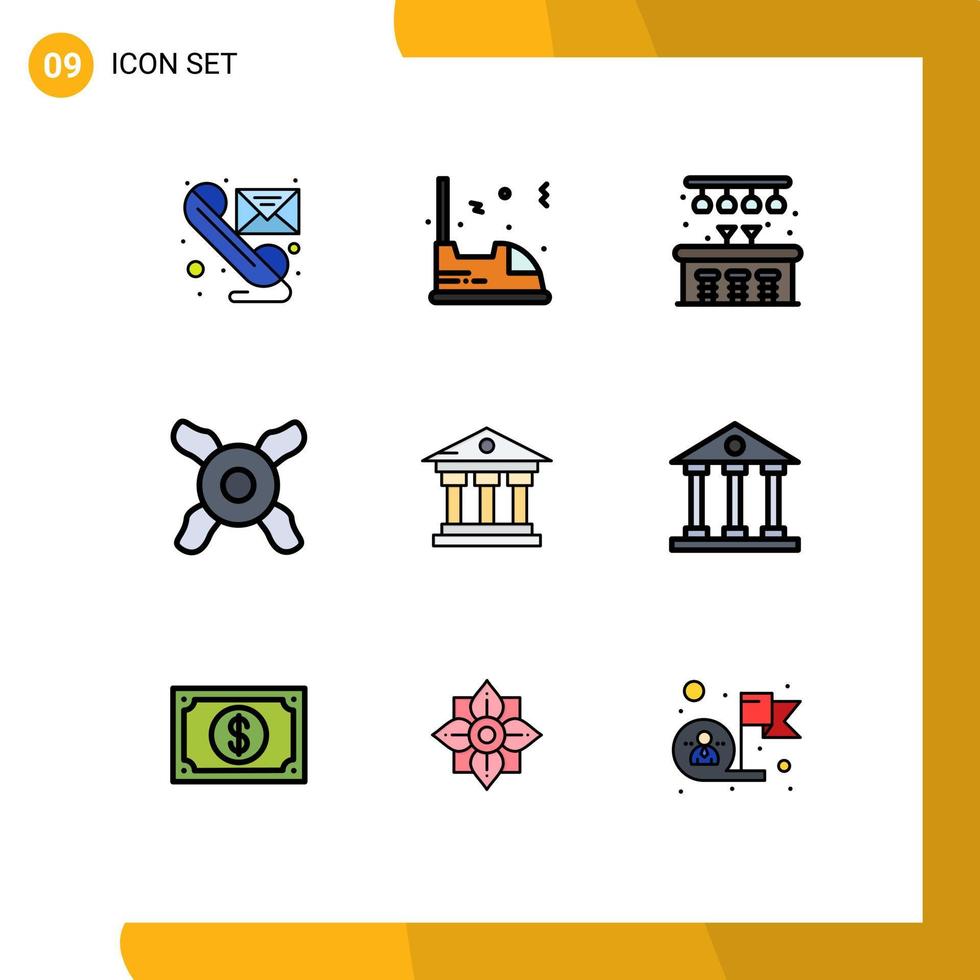 Pictogram Set of 9 Simple Filledline Flat Colors of money bank vehicle fan pub Editable Vector Design Elements