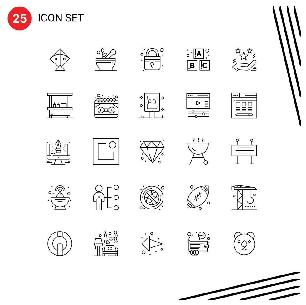 25 User Interface Line Pack of modern Signs and Symbols of gift star lock magic blocks Editable Vector Design Elements