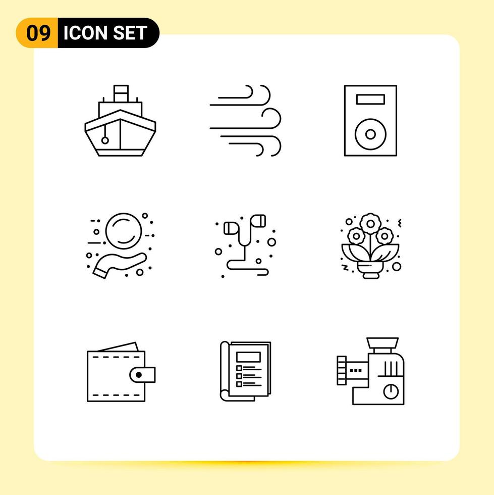 9 User Interface Outline Pack of modern Signs and Symbols of hand free sale devices offer turntable Editable Vector Design Elements