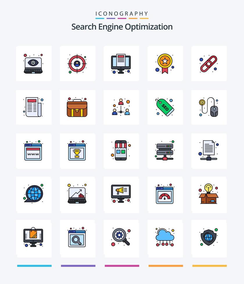 Creative Seo 25 Line FIlled icon pack  Such As news. connect. screen. chain. quality vector