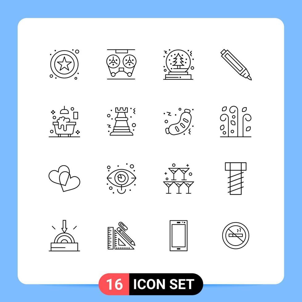 Universal Icon Symbols Group of 16 Modern Outlines of bathtub bath christmas pencil education Editable Vector Design Elements