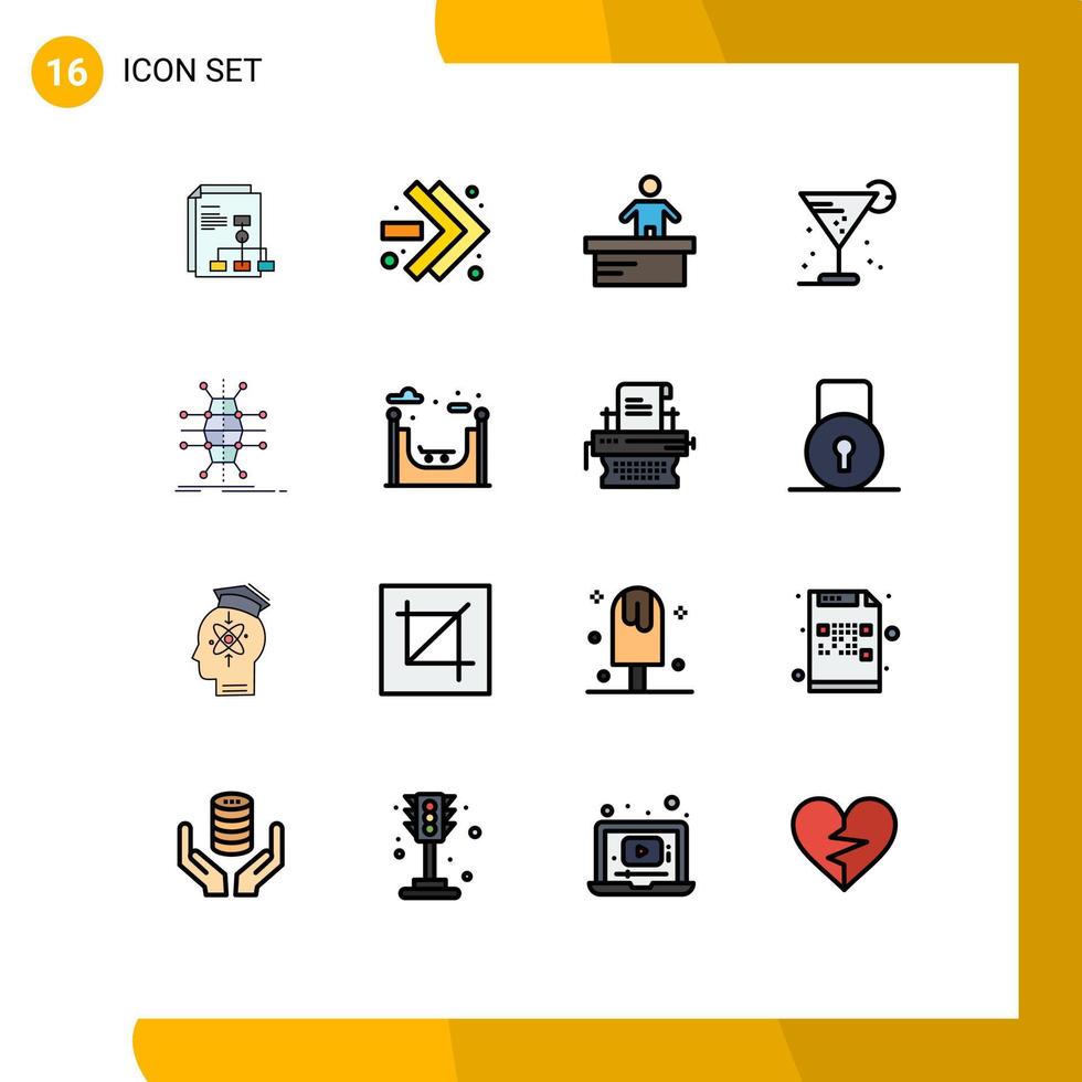 conjunto de 16 iconos de interfaz de usuario modernos signos de símbolos para escritorio de paja de rejilla bebida de hielo elementos de diseño de vectores creativos editables