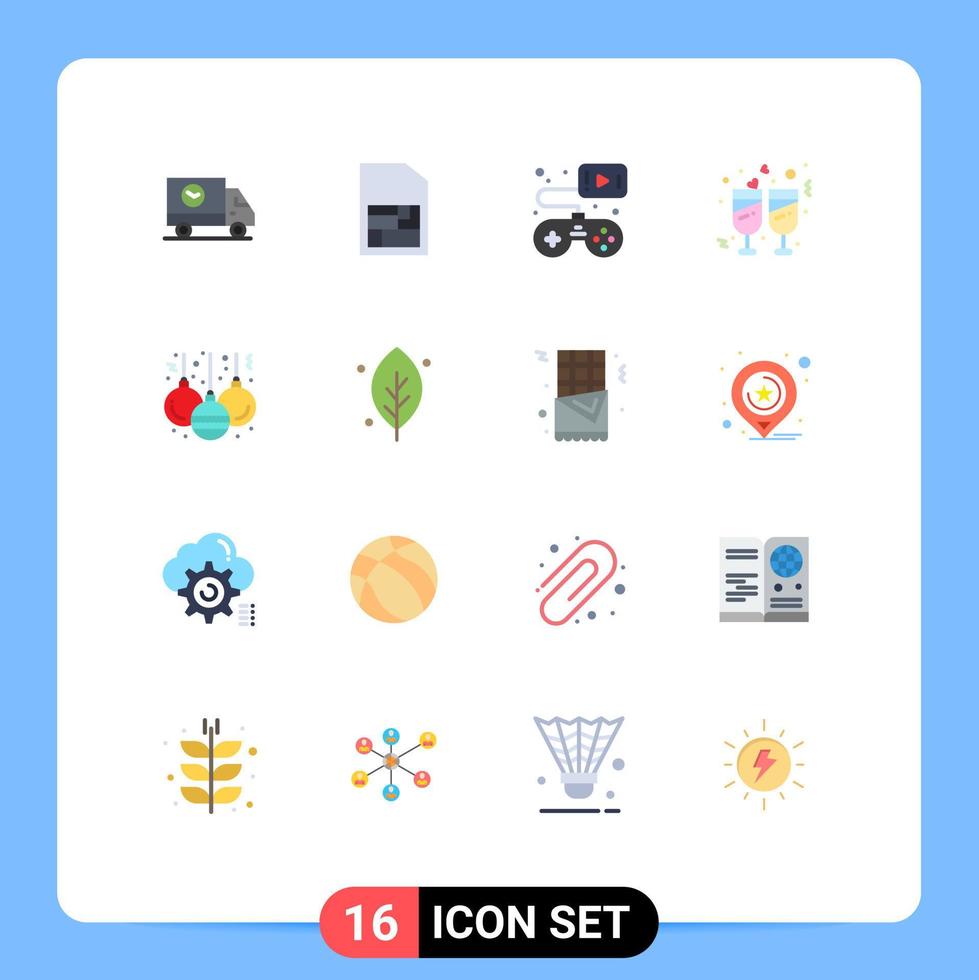 Pack of 16 Modern Flat Colors Signs and Symbols for Web Print Media such as christmas reception controller marriage champagne Editable Pack of Creative Vector Design Elements