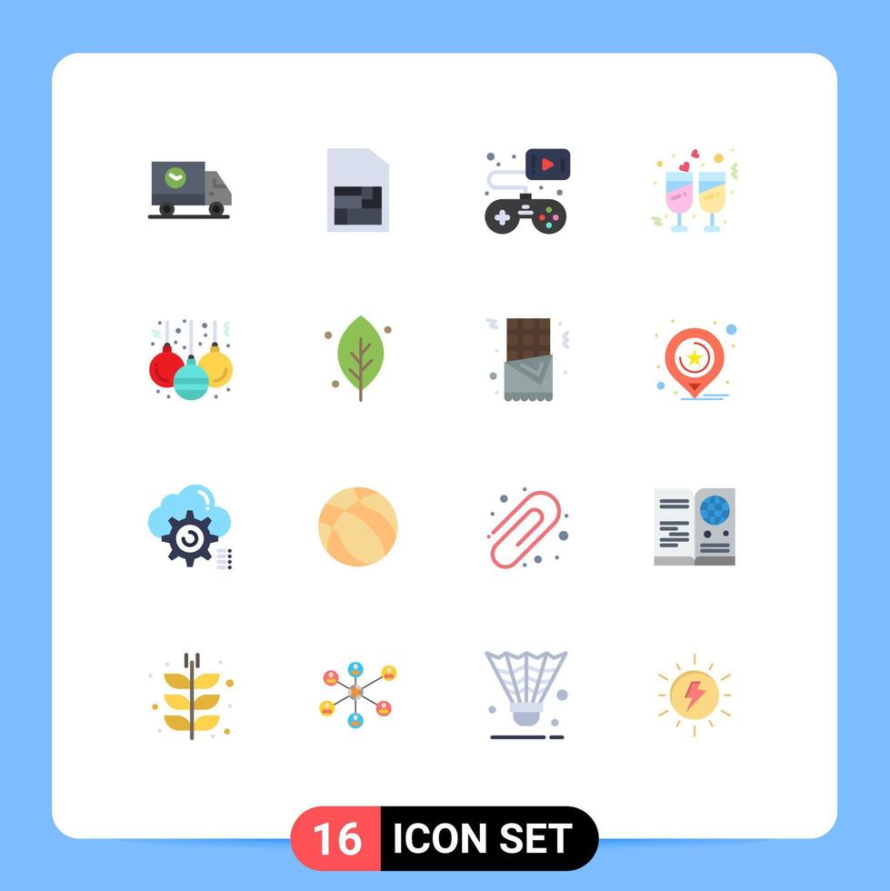 paquete de 16 signos y símbolos de colores planos modernos para medios de impresión web como controlador de recepción de navidad matrimonio champán paquete editable de elementos creativos de diseño de vectores