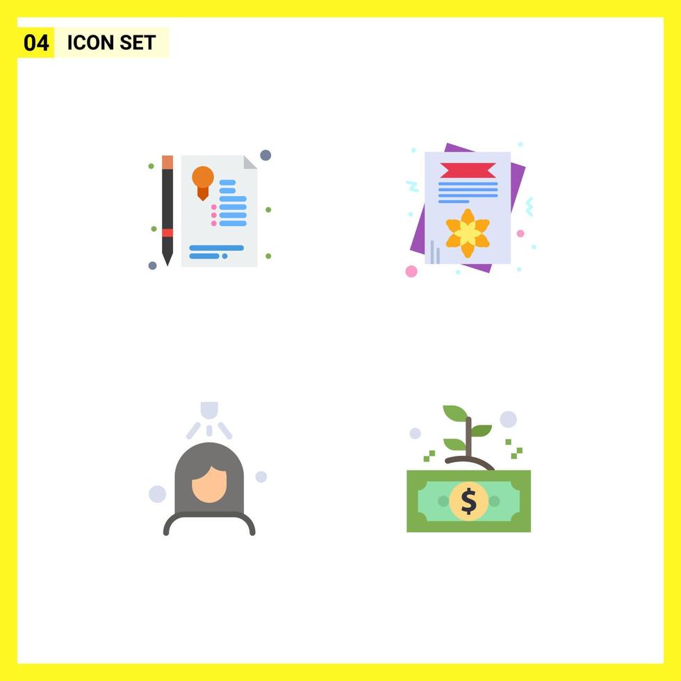 Pictogram Set of 4 Simple Flat Icons of certificate shower seal female cleaning Editable Vector Design Elements