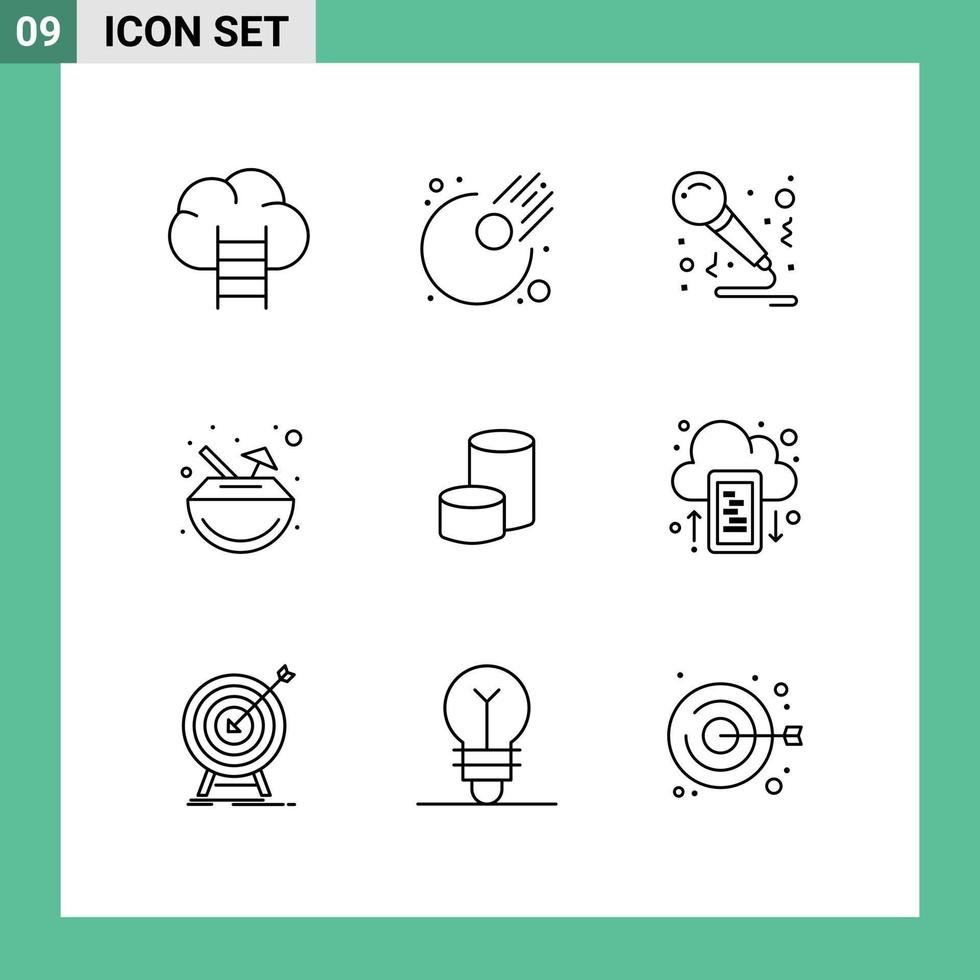 Modern Set of 9 Outlines Pictograph of crypto currency coin party nova coin cocktail Editable Vector Design Elements