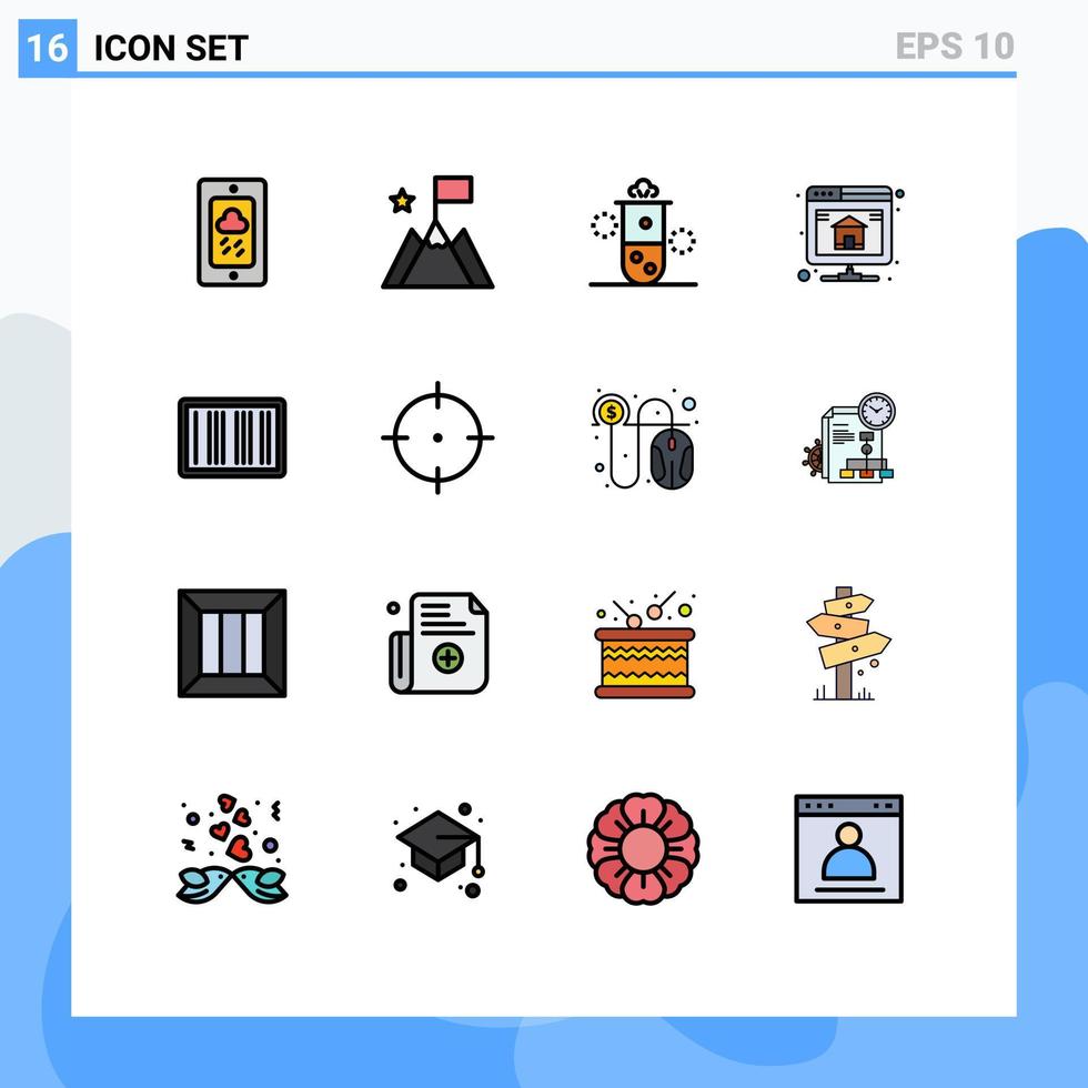 grupo de 16 líneas llenas de color plano, signos y símbolos para el código de barras que alberga la base de datos de radiación nuclear, energía térmica, elementos de diseño de vectores creativos editables