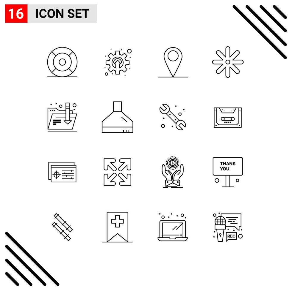 Pack of 16 Modern Outlines Signs and Symbols for Web Print Media such as folder plant mechanism nature world Editable Vector Design Elements