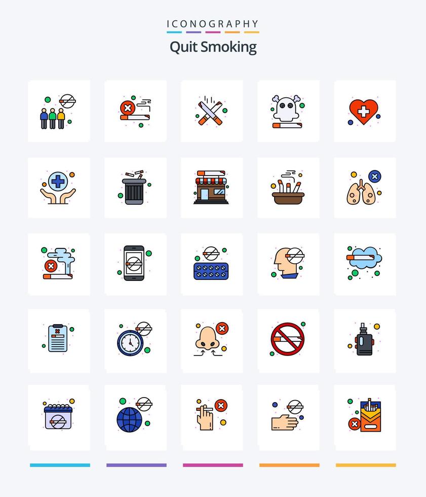 paquete creativo de iconos llenos de 25 líneas para dejar de fumar, como peligroso. no. cigarrillo. cigarrillo. de fumar vector