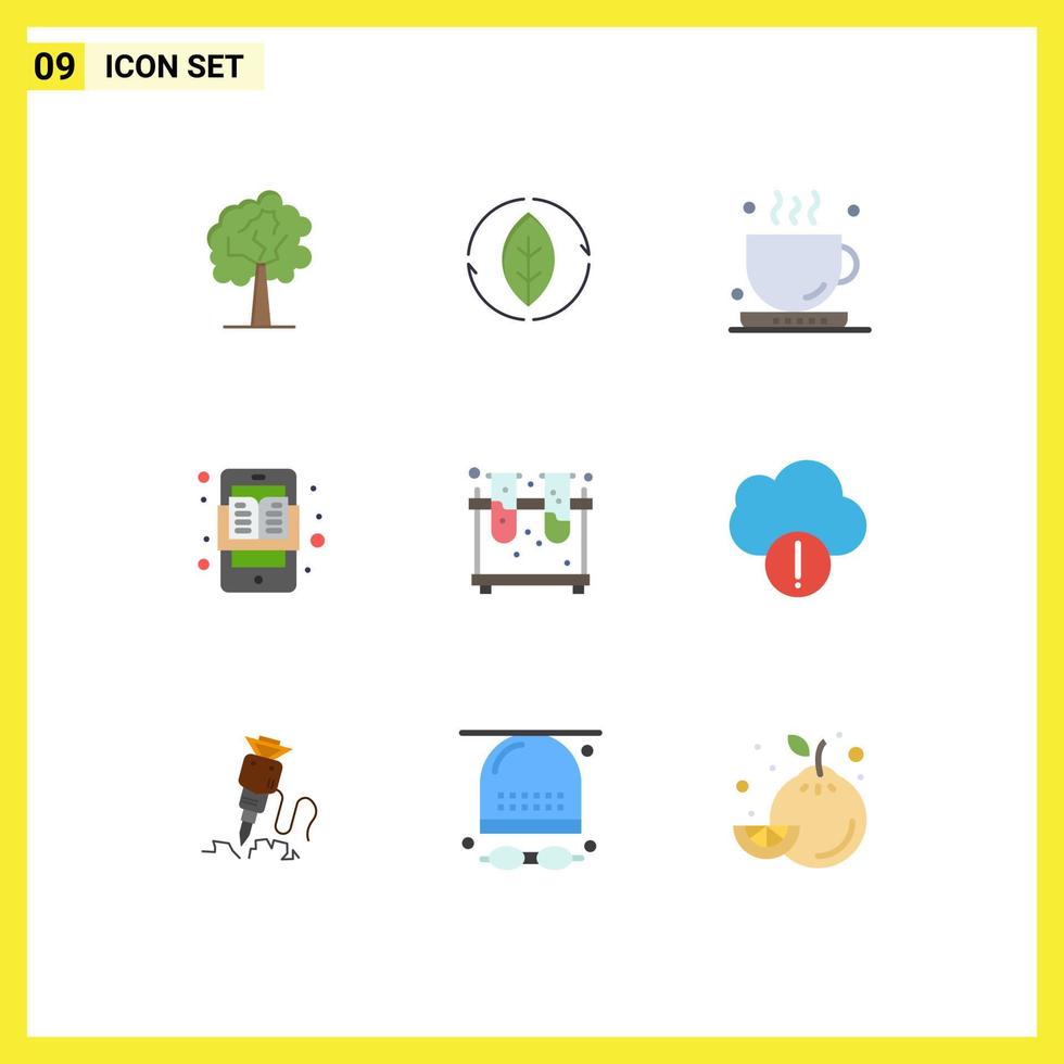 Modern Set of 9 Flat Colors Pictograph of experiment learning drink e education apps Editable Vector Design Elements