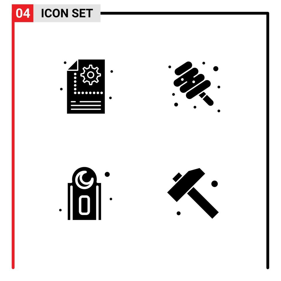 4 Universal Solid Glyph Signs Symbols of creative muslim setting sweet construction Editable Vector Design Elements