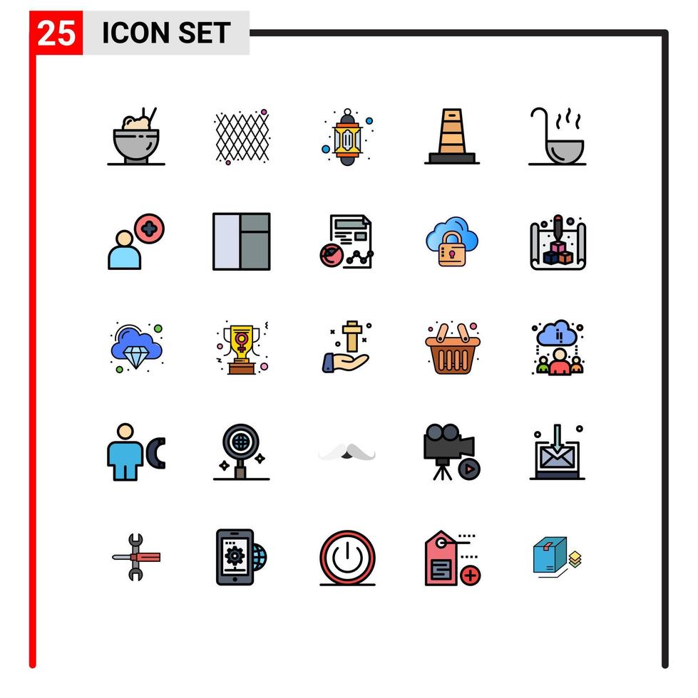 Group of 25 Filled line Flat Colors Signs and Symbols for spoon kitchen islam under construction Editable Vector Design Elements