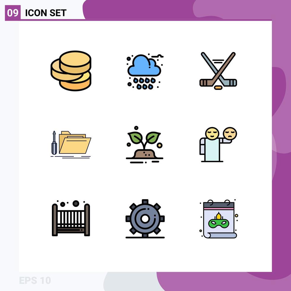 9 concepto de color plano de línea completa para sitios web móviles y aplicaciones árboles servicio herramienta de recursos deportivos de hielo elementos de diseño vectorial editables vector