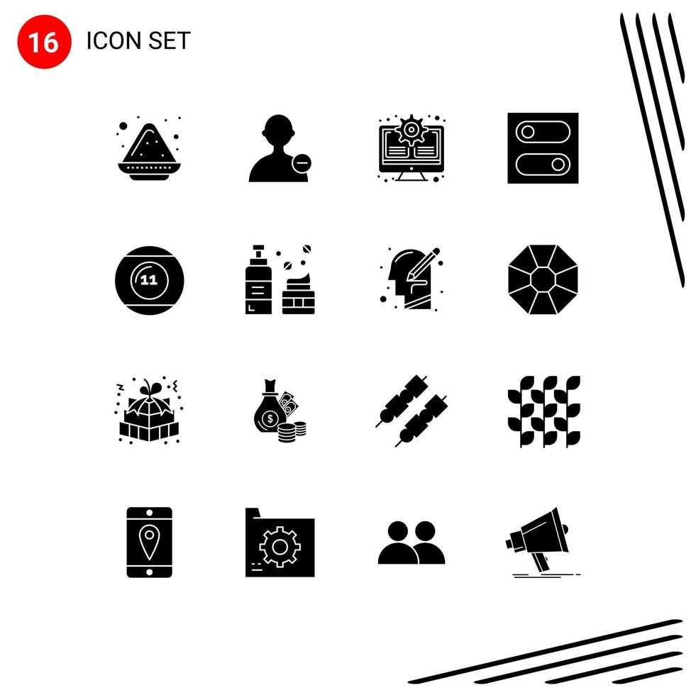 16 iconos creativos signos y símbolos modernos de equipos de piscina monitor interruptor de bola elementos de diseño vectorial editables vector