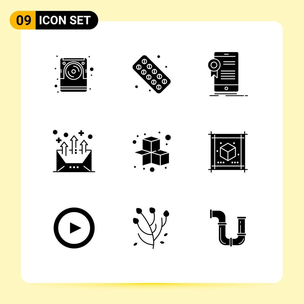 9 Universal Solid Glyphs Set for Web and Mobile Applications letter communication certificate arrow approval Editable Vector Design Elements