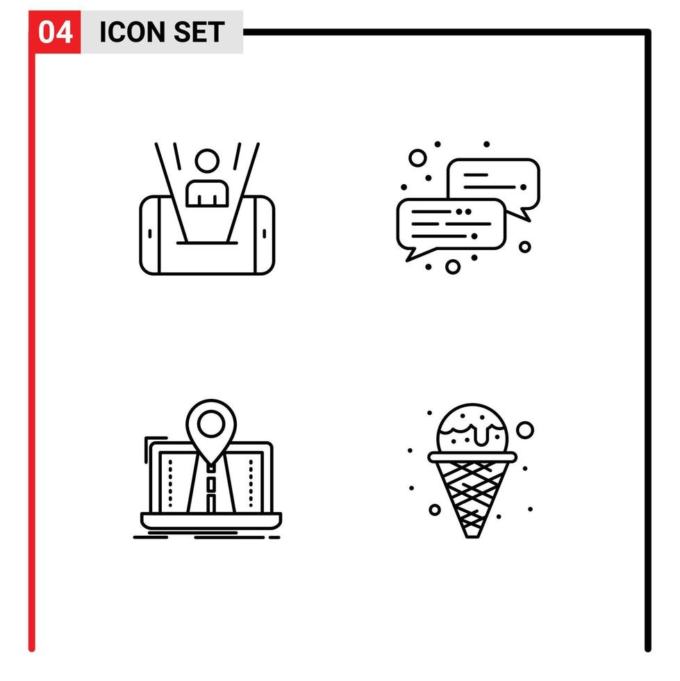 4 Universal Line Signs Symbols of mobile system technology office route Editable Vector Design Elements