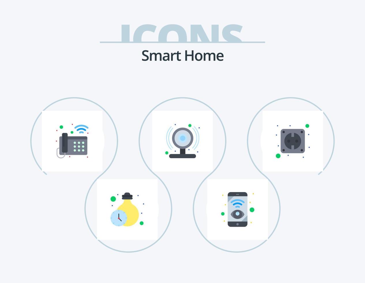 Smart Home Flat Icon Pack 5 Icon Design. plug. web cam. control. smart cam. wifi vector