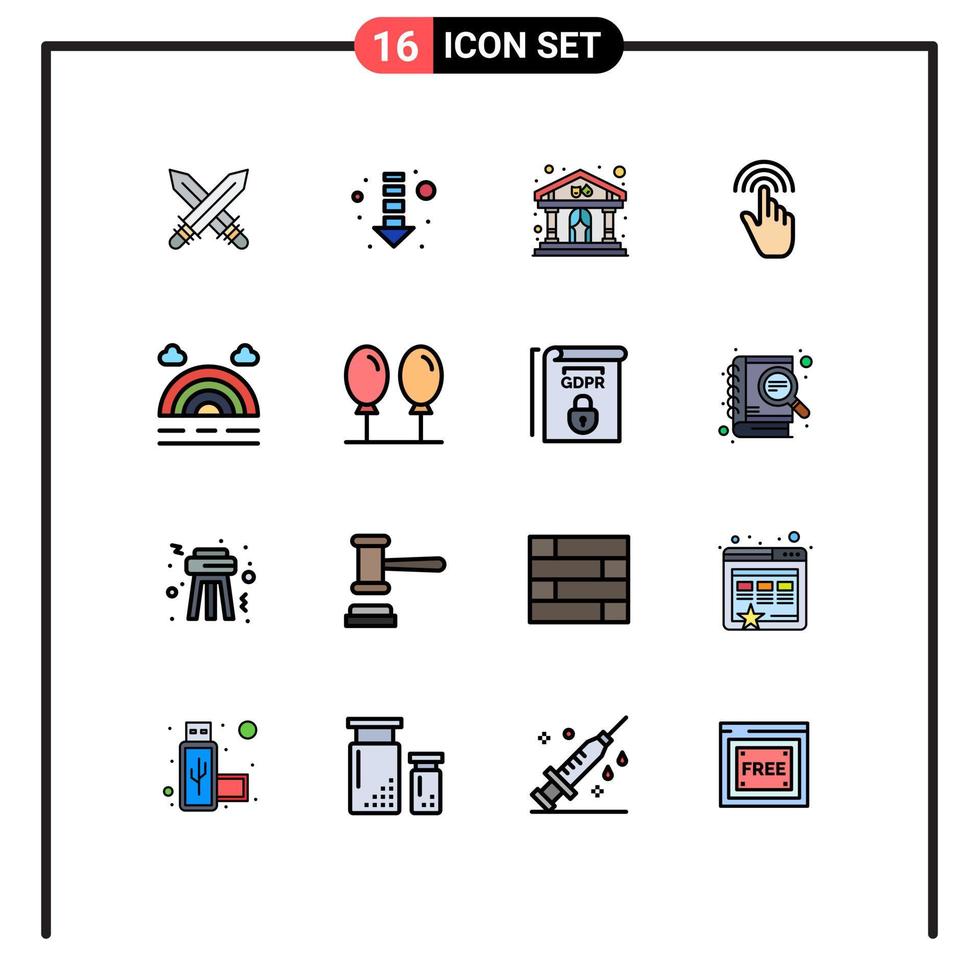 paquete de iconos de vector de stock de 16 signos y símbolos de línea para gestos de interfaz de muestra de toque de arco iris elementos de diseño de vector creativo editable