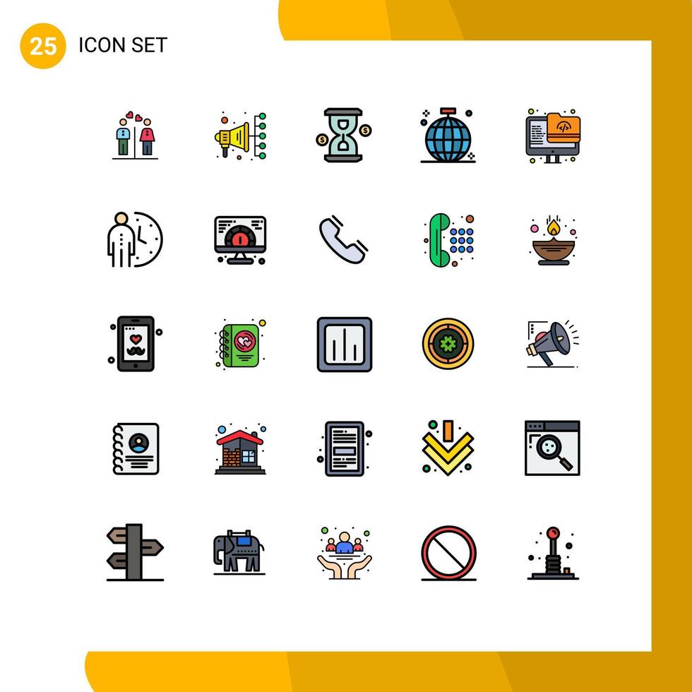 Modern Set of 25 Filled line Flat Colors Pictograph of archive disco glass club ball Editable Vector Design Elements