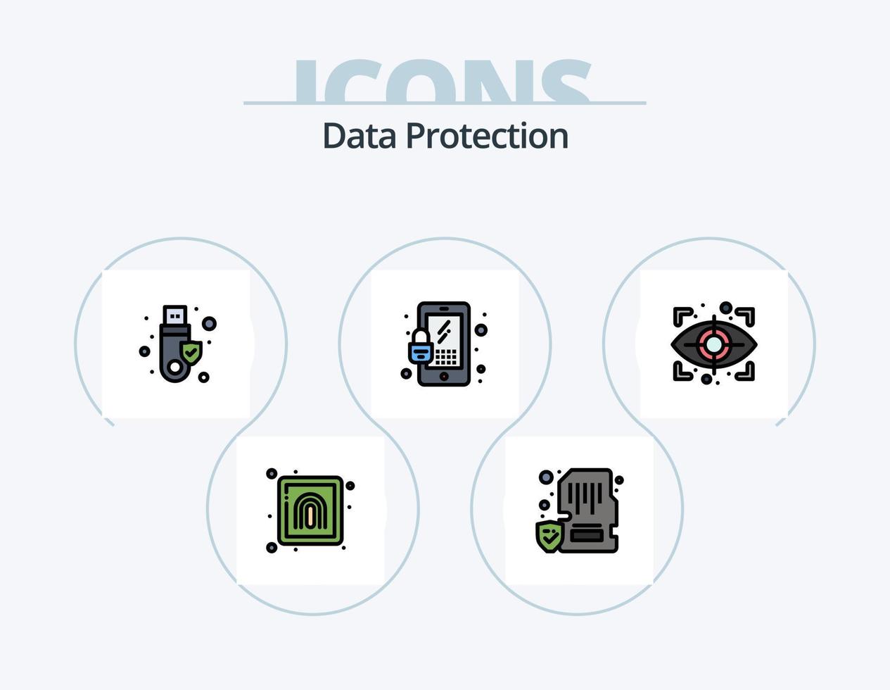 Data Protection Line Filled Icon Pack 5 Icon Design. policy. cookies. security. compliance. search vector