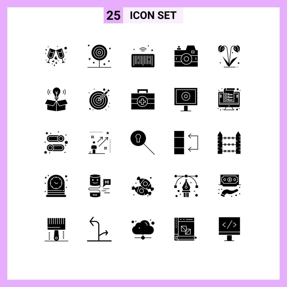 25 Creative Icons Modern Signs and Symbols of flower photo lollipop media things Editable Vector Design Elements