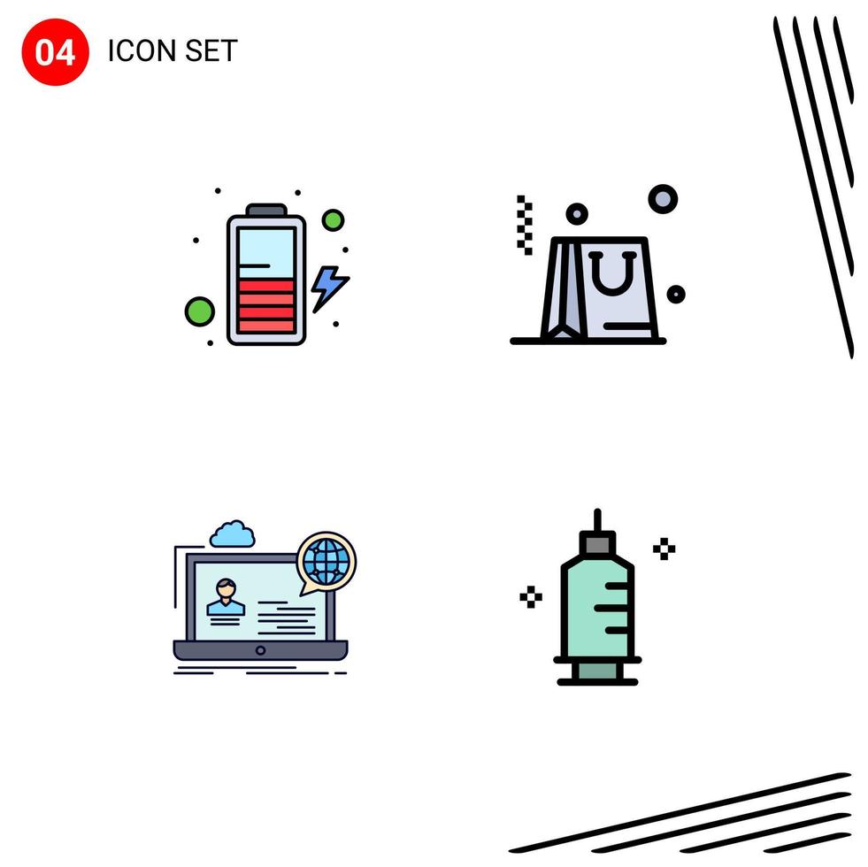 4 iconos creativos signos y símbolos modernos de batería seminario bolsa webinar química elementos de diseño vectorial editables vector