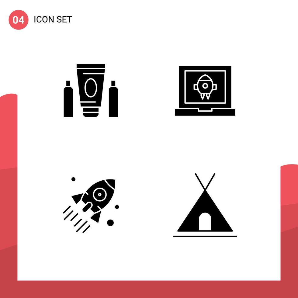 Universal Icon Symbols Group of 4 Modern Solid Glyphs of sport rocket healthcare launch startup Editable Vector Design Elements