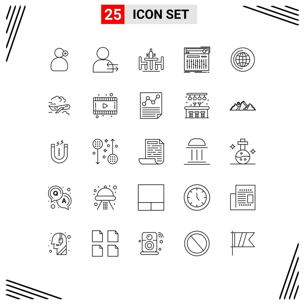 conjunto de pictogramas de 25 líneas simples de controlador de acuerdo midi de sonido que se encuentra con elementos de diseño vectorial editables vector