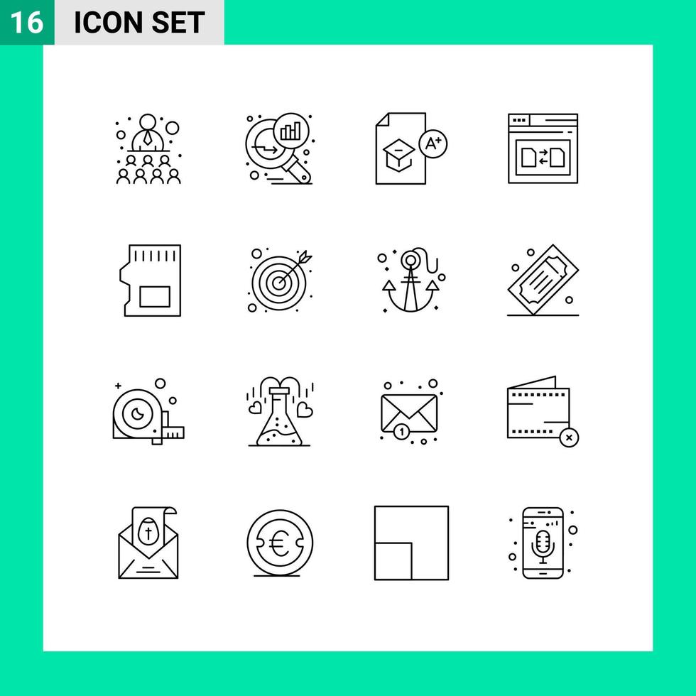 User Interface Pack of 16 Basic Outlines of share web education secure study Editable Vector Design Elements