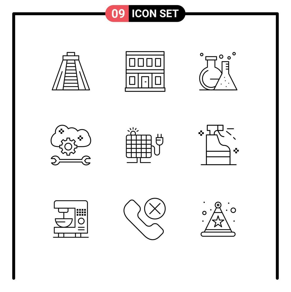 Editable Vector Line Pack of 9 Simple Outlines of solar cloud sync settings lab cloud settings cloud preferences Editable Vector Design Elements
