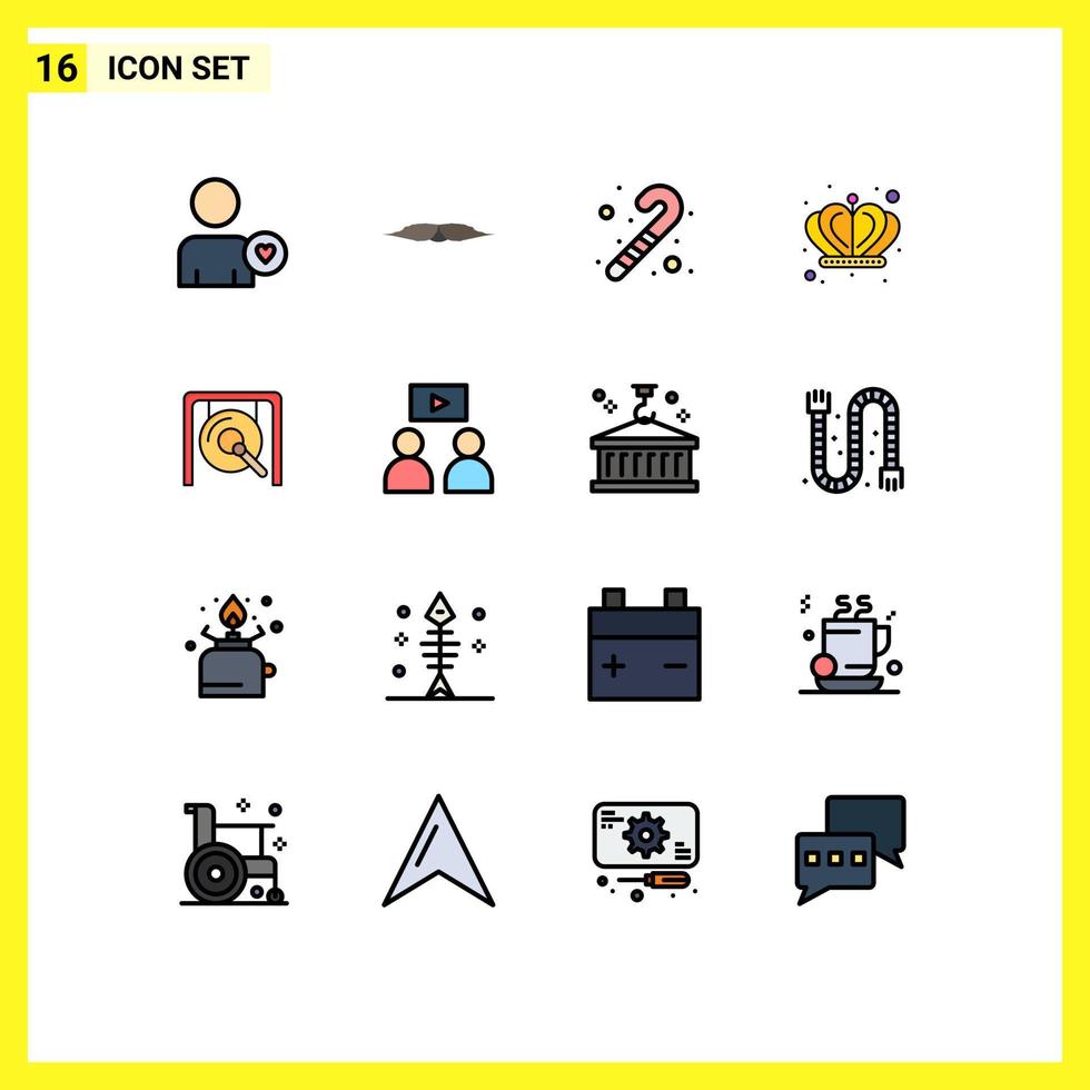 Set of 16 Modern UI Icons Symbols Signs for chinese music candy cane gong empire Editable Creative Vector Design Elements
