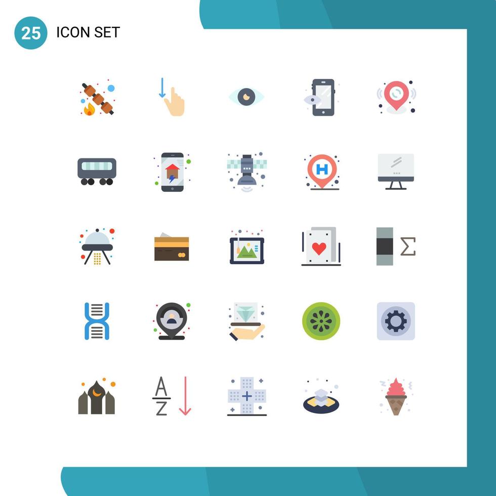 Flat Color Pack of 25 Universal Symbols of pin process hand creative eye Editable Vector Design Elements